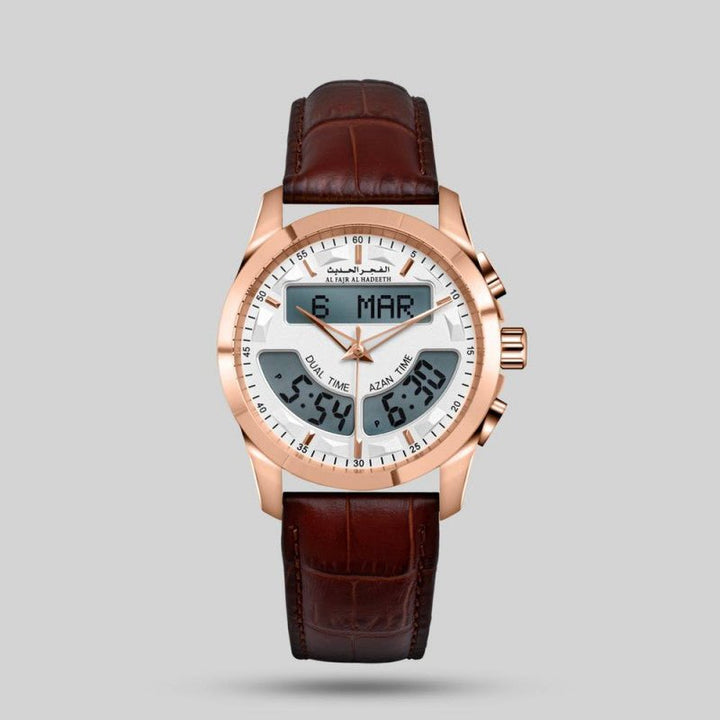 Al Fajr Modern watch, brass leather, model AL219RLW - JOUDFI