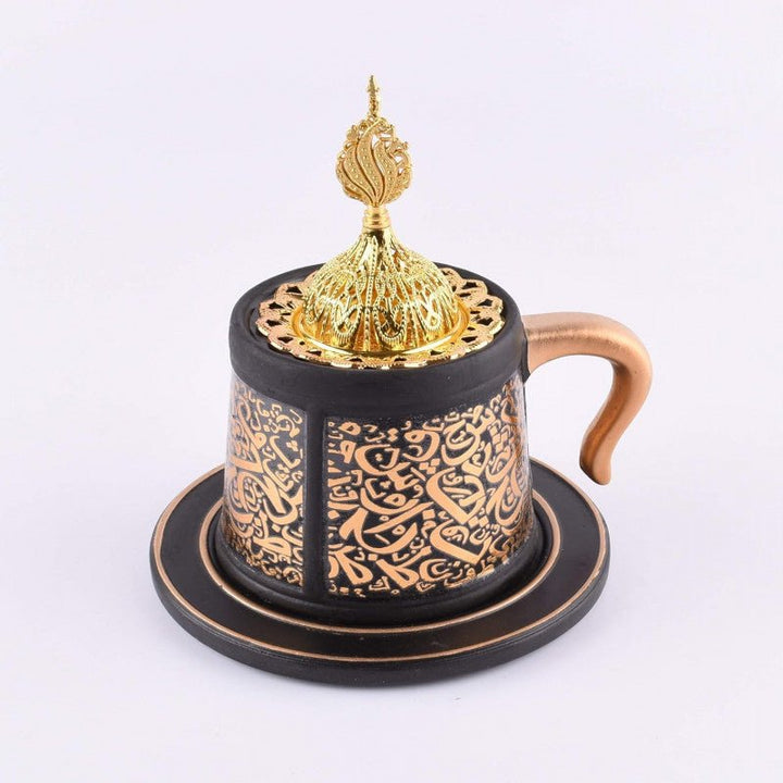 Cup Design Incense Burner With Cover Black/Gold 14x11x14.5cm - JOUDFI