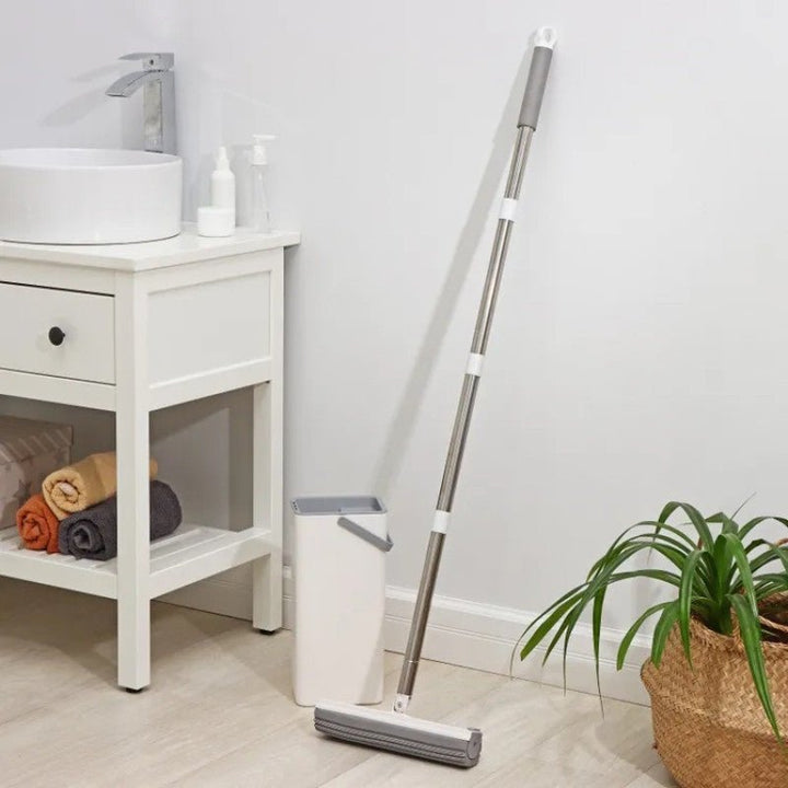 Flat Sponge Mop with Bucket White/Grey - JOUDFI