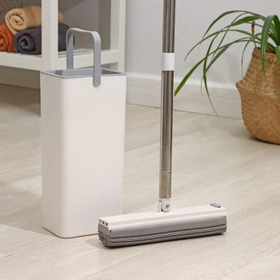 Flat Sponge Mop with Bucket White/Grey - JOUDFI