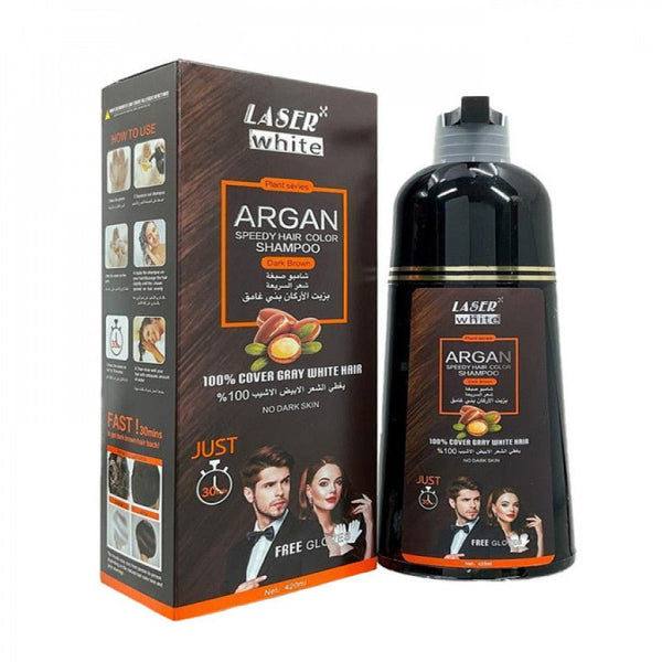 Laser White Fast Hair Dye Shampoo with Argan Oil Dark Brown 420 ml - JOUDFI