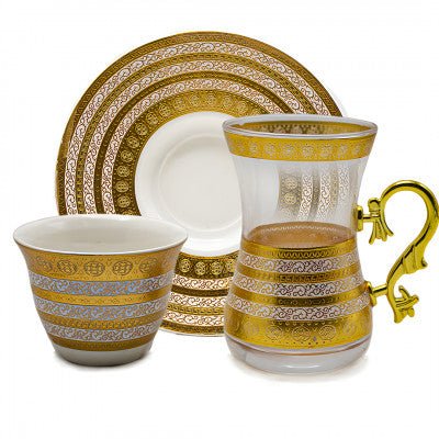 Tea and coffee set, 18 pieces, white and gilded - JOUDFI