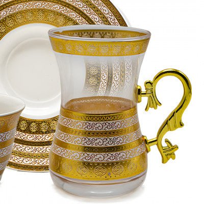 Tea and coffee set, 18 pieces, white and gilded - JOUDFI